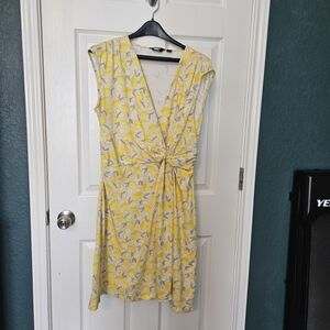 Lands' End Yellow and Gray Floral Midi Dress